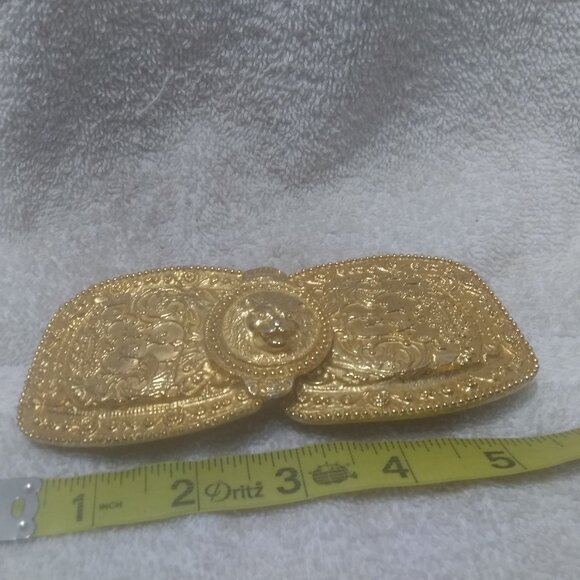 Alexis Kirk Gold Statement Medusa Wrap Belt Buckle Wide Gold Art Deco Look Vtg main image 6